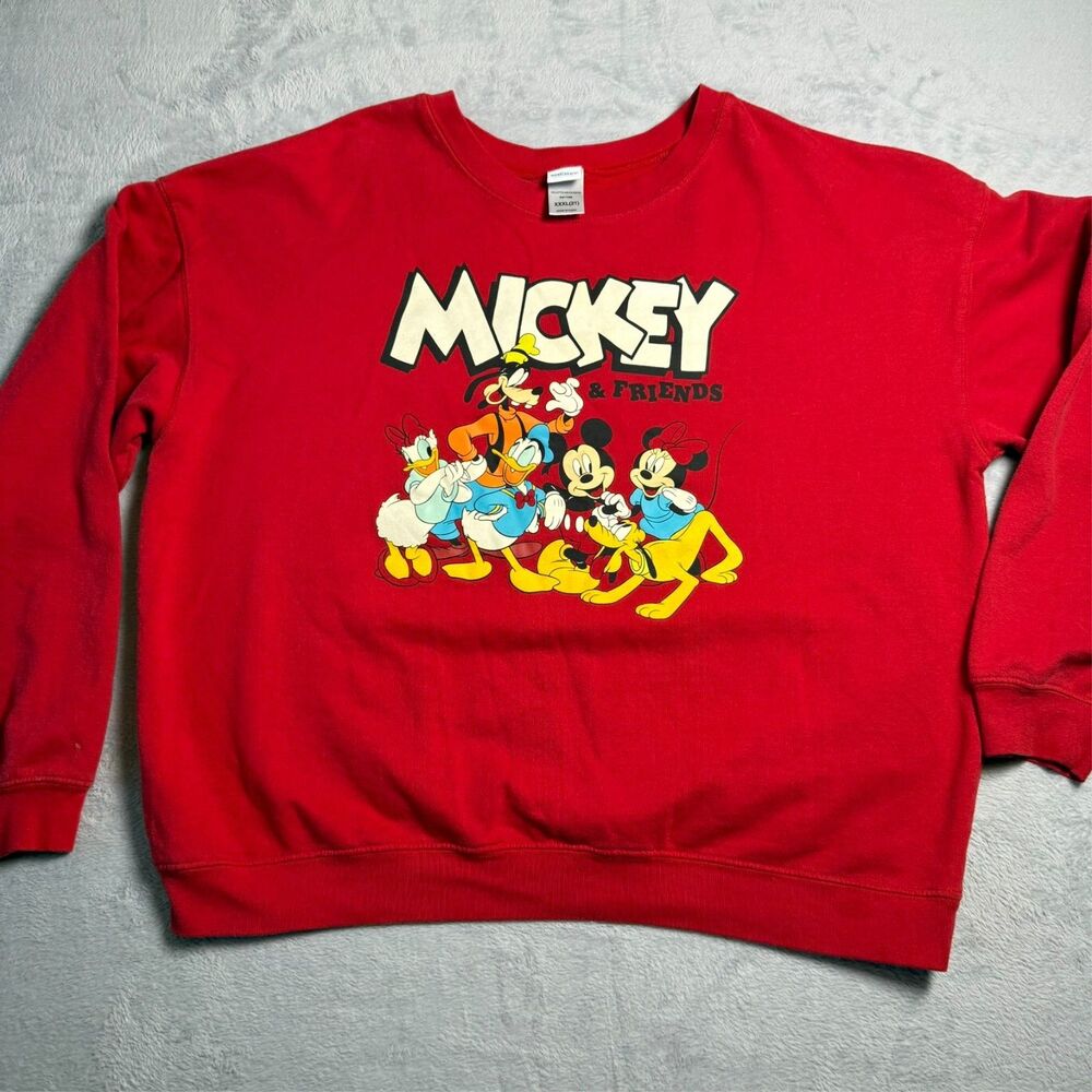 Disney Mickey & Friends Graphic Crewneck Sweatshirt Red Pullover 3XL XXXL